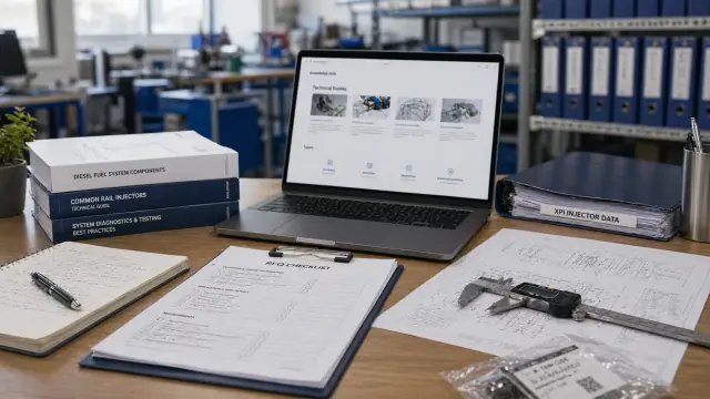 Buyer knowledge desk with technical documents and sourcing notes.